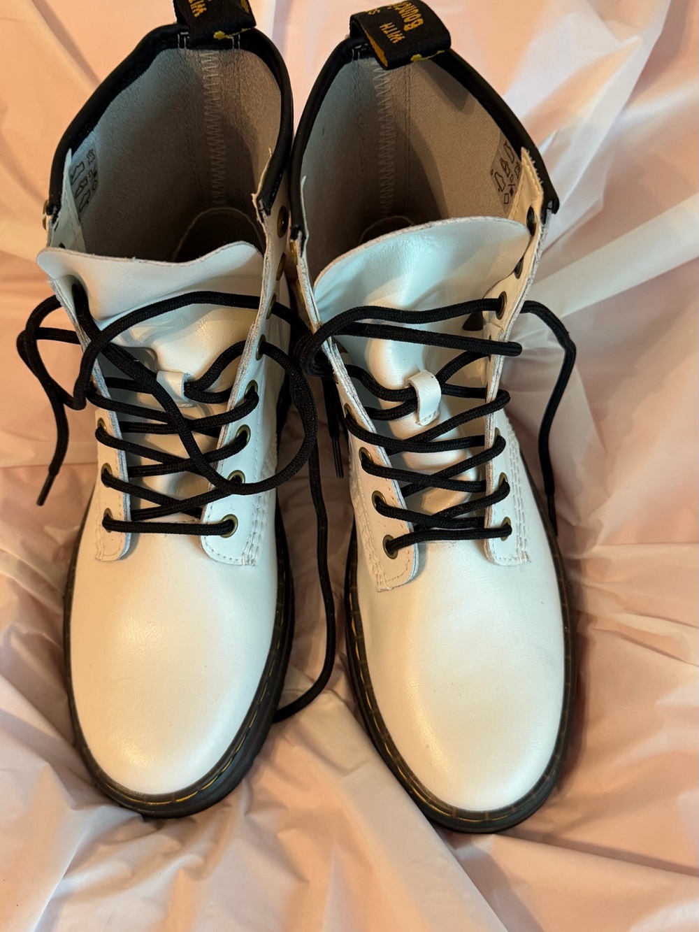 Dr. Martens White Black Laces Combat Moto Boots edgy casual